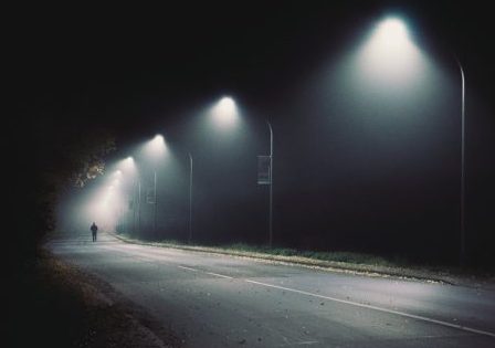 an empty street at night